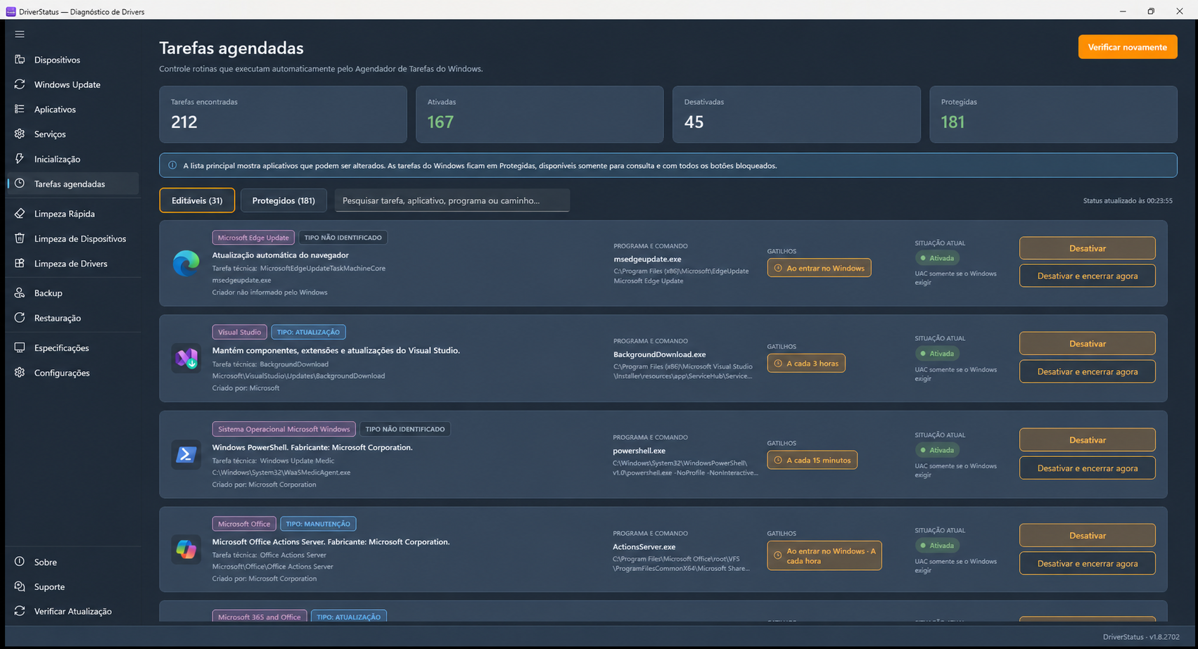 Gerenciamento de tarefas agendadas