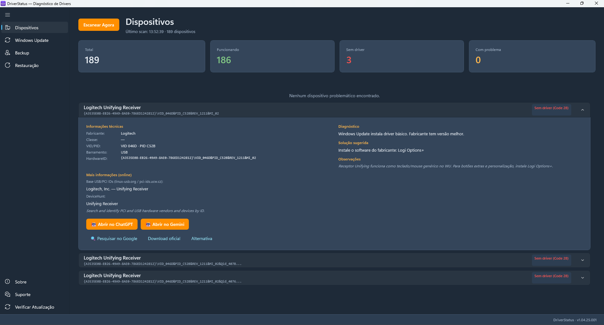DriverStatus tela principal