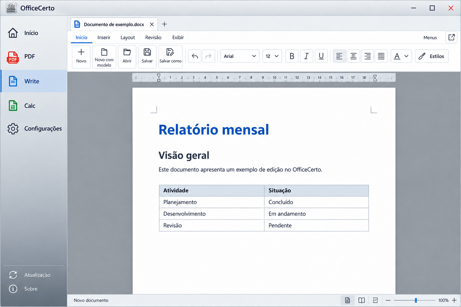 Imagem ilustrativa do OfficeCerto: Write — edição de documentos