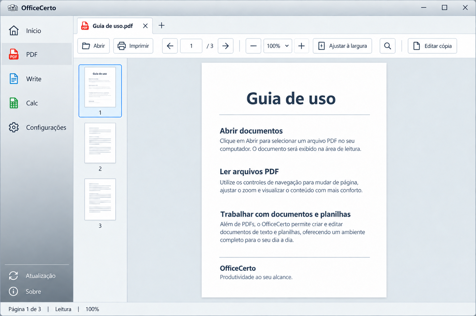 Imagem ilustrativa do OfficeCerto: PDF — leitura e navegação