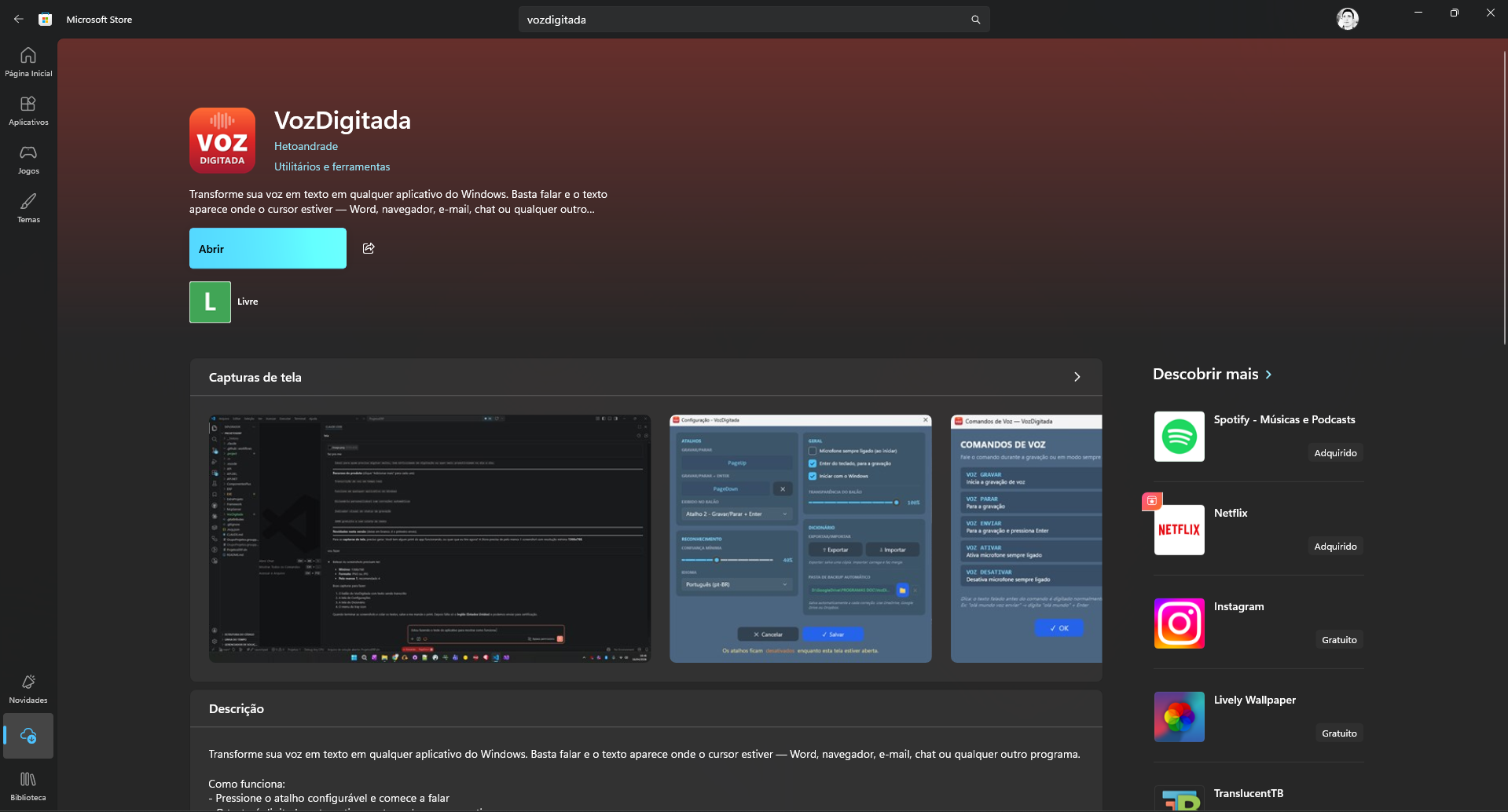 VozDigitada na Microsoft Store