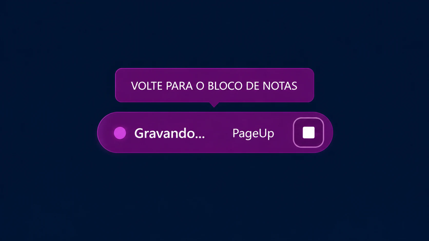 Aviso do VozDigitada para voltar ao aplicativo onde a gravação começou