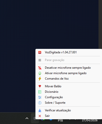 Menu do sistema